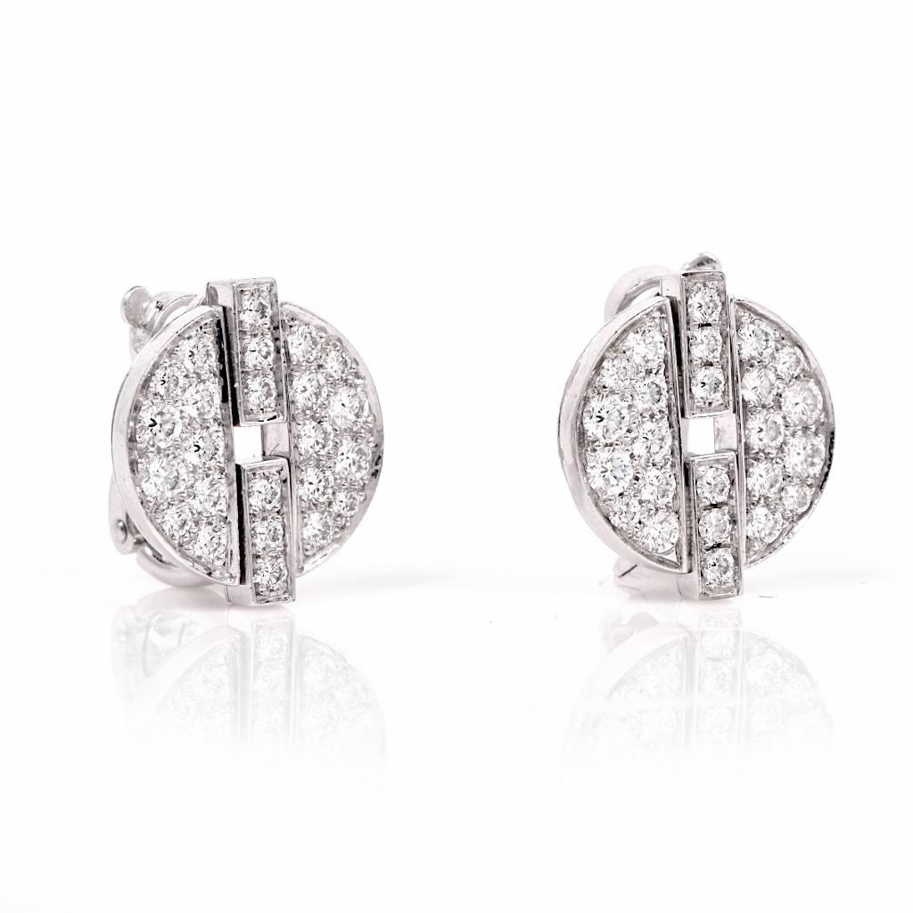 Modern Cartier France Himalia Diamond Gold Stud Earrings