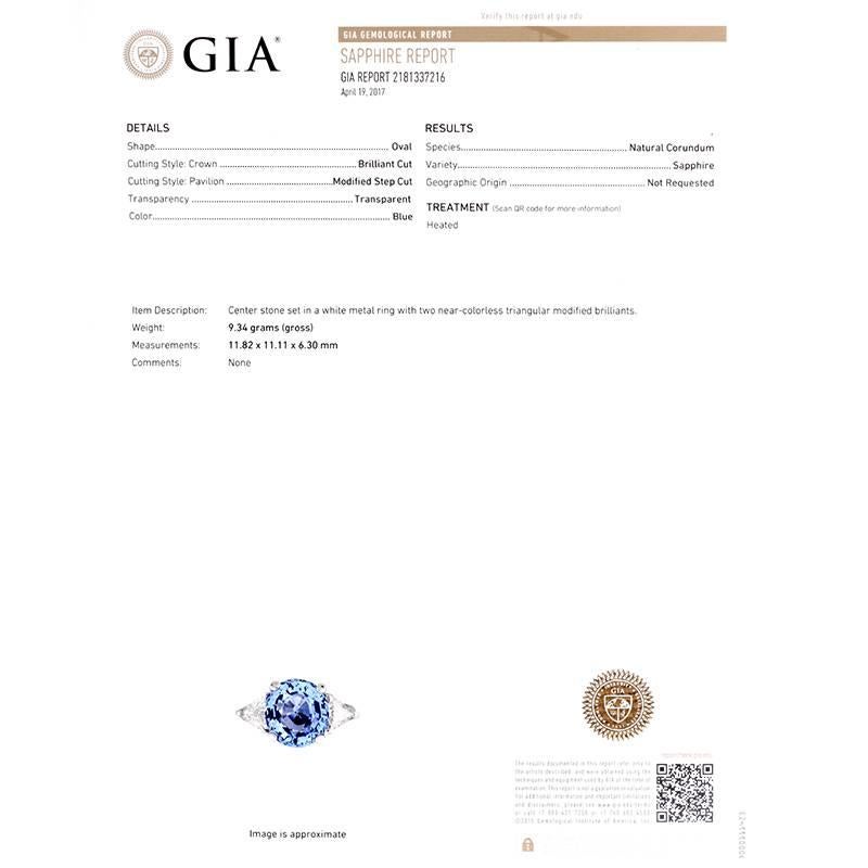 Ceylon GIA Certified Sapphire Diamond Platinum Three-Stone Ring In Excellent Condition In Miami, FL