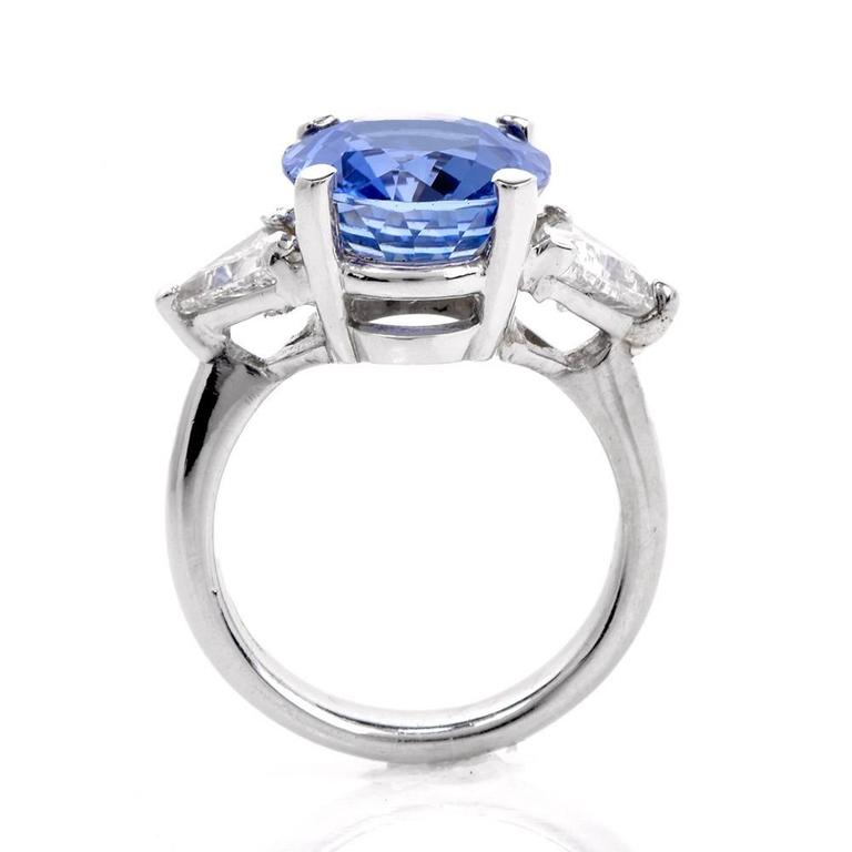 Ceylon GIA Certified Sapphire Diamond Platinum Three-Stone Ring at 1stDibs