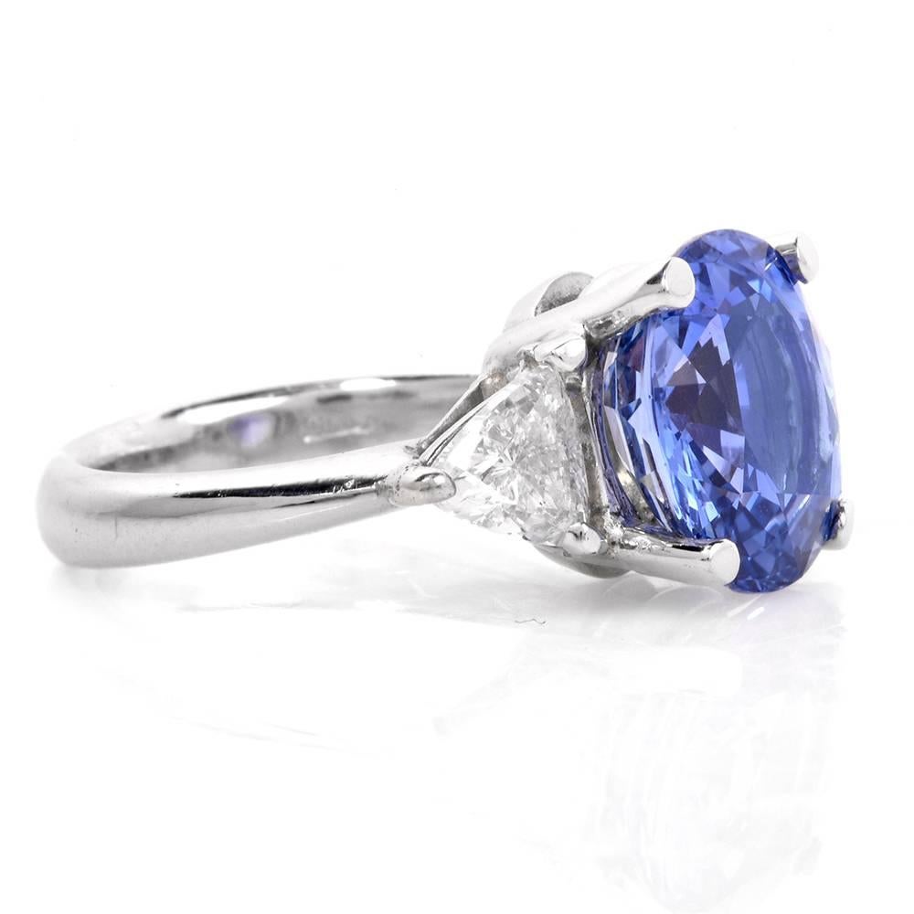 Ceylon GIA Certified Sapphire Diamond Platinum Three-Stone Ring 3