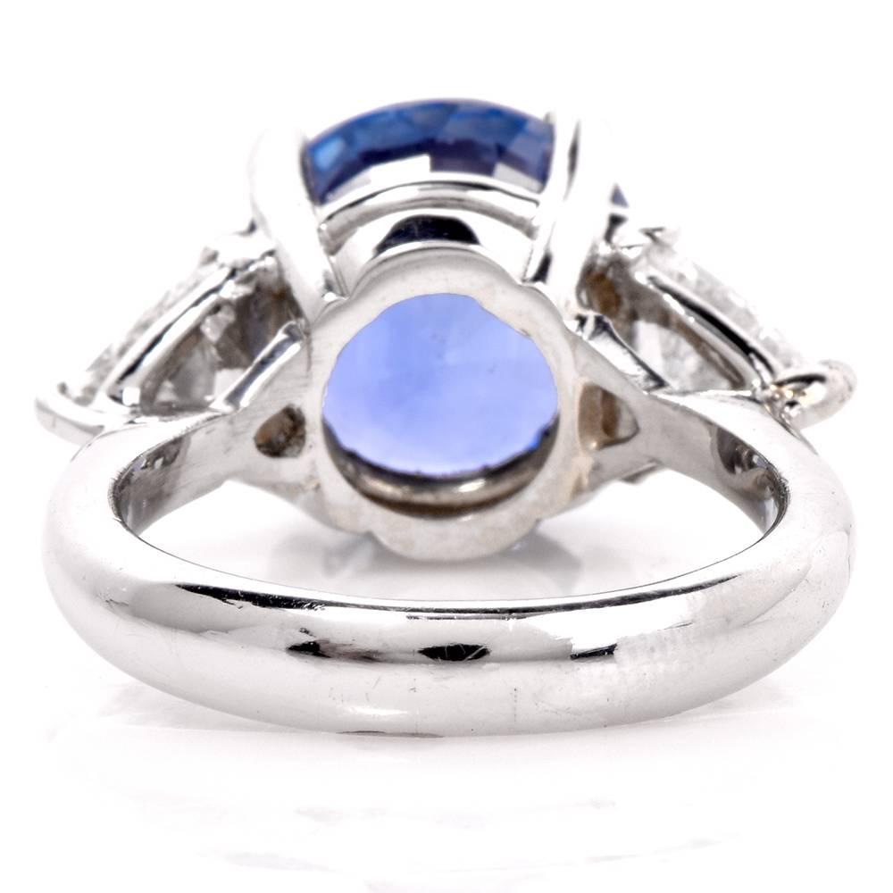 Ceylon GIA Certified Sapphire Diamond Platinum Three-Stone Ring 4