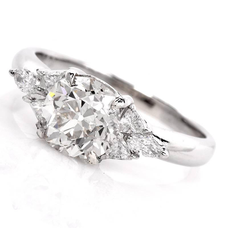 Women's 1950s Cushion Diamond Platinum Engagement Ring