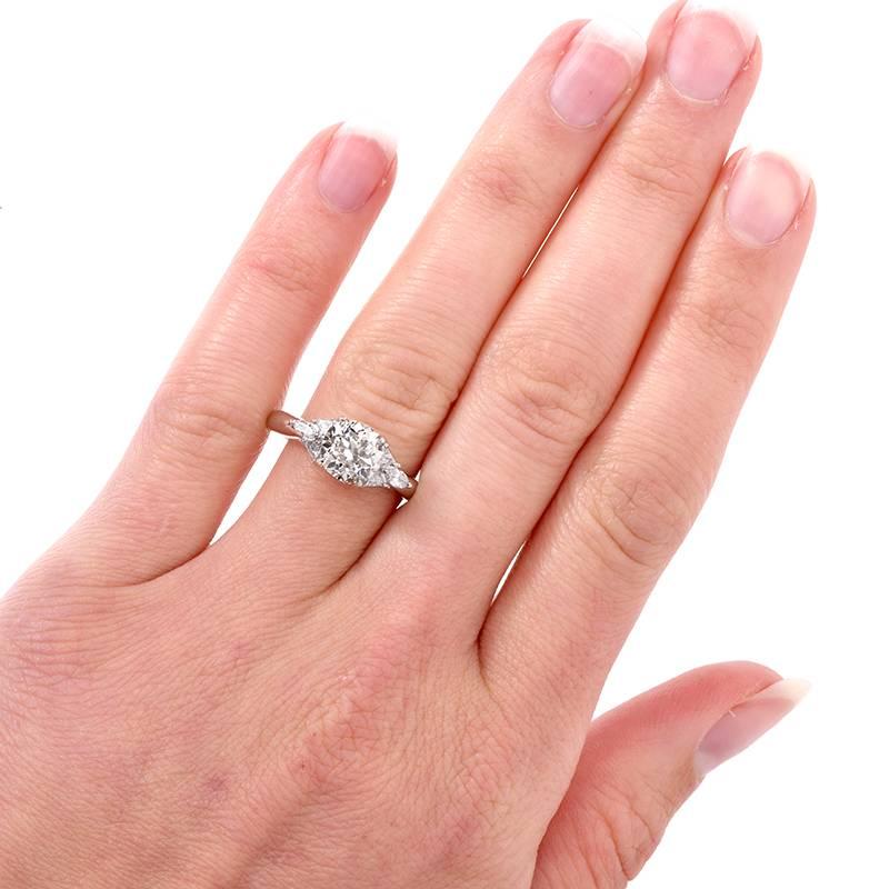 1950s Cushion Diamond Platinum Engagement Ring 2
