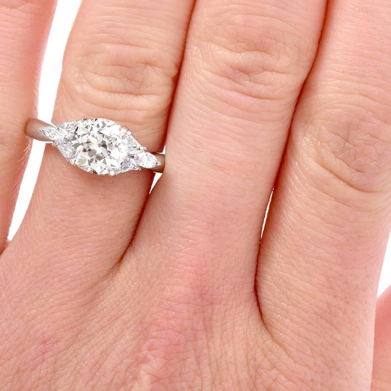 1950s Cushion Diamond Platinum Engagement Ring In Excellent Condition In Miami, FL