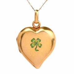 1910s Antique Irish Heart Locket with Enamel Gold Pendant