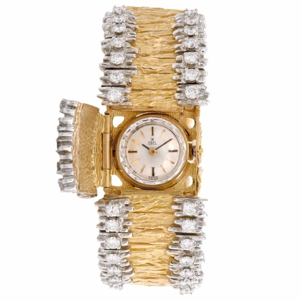 1970s Classic Diamond Ebel Ladies Gold Cover Watch Bracelet