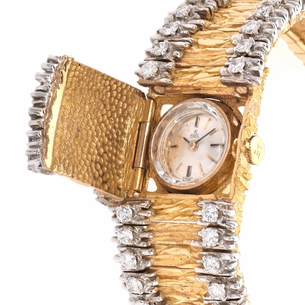 1970s Classic Diamond Ebel Ladies Gold Cover Watch Bracelet In Excellent Condition In Miami, FL