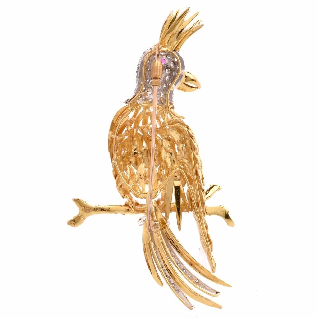 1960s Diamond Gold Parrot Bird Brooch Pin by Jack Gutschneider 2