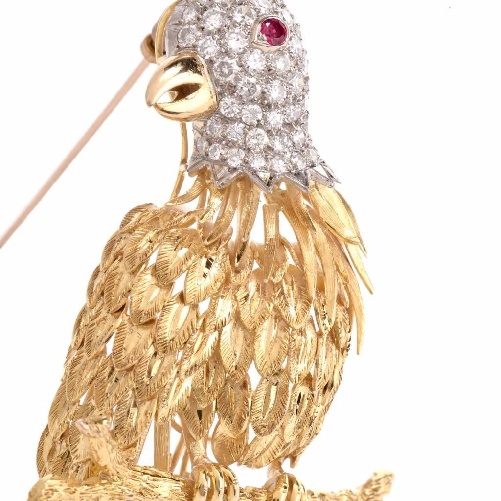 1960s Diamond Gold Parrot Bird Brooch Pin by Jack Gutschneider 5