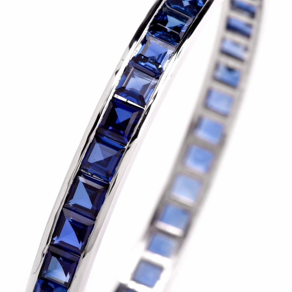 Women's or Men's 21st Century Sapphire Platinum Eternity Bangle Bracelet