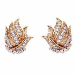1960s Floral Spray 3.85 Carat Diamond Textured Gold Platinum Clip-Back Earrings 11