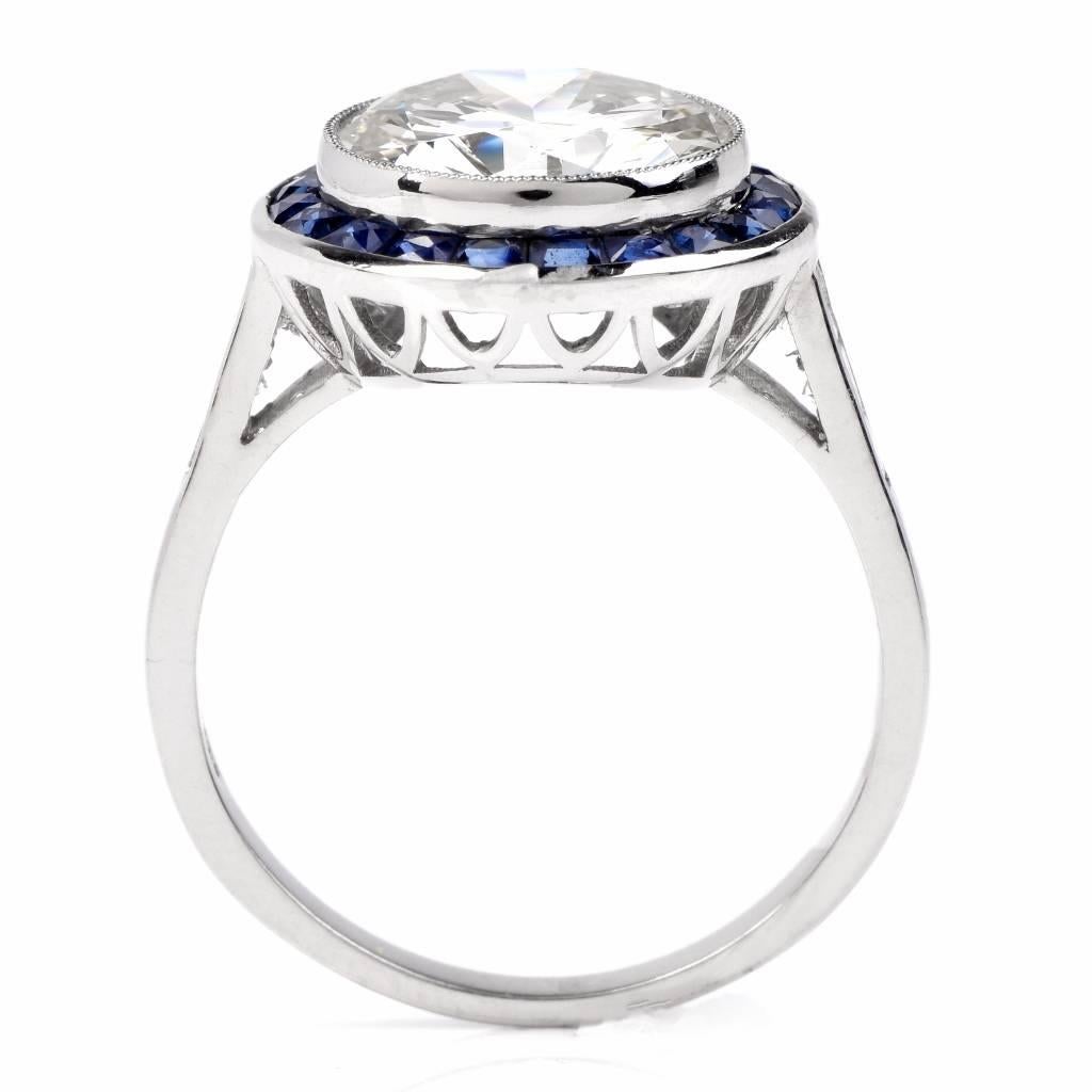 Women's 3.67 Carat Diamond Sapphire Platinum Engagement Ring