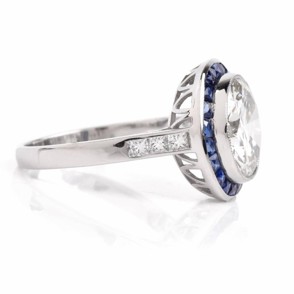 3.67 Carat Diamond Sapphire Platinum Engagement Ring 2