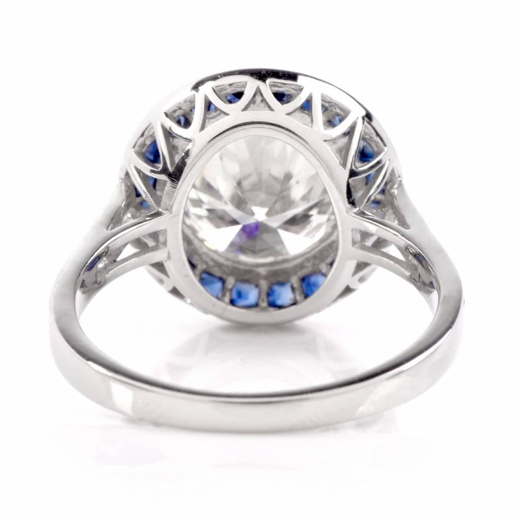 3.67 Carat Diamond Sapphire Platinum Engagement Ring 4