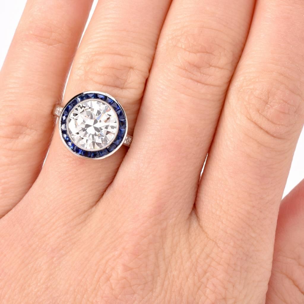3.67 Carat Diamond Sapphire Platinum Engagement Ring 5