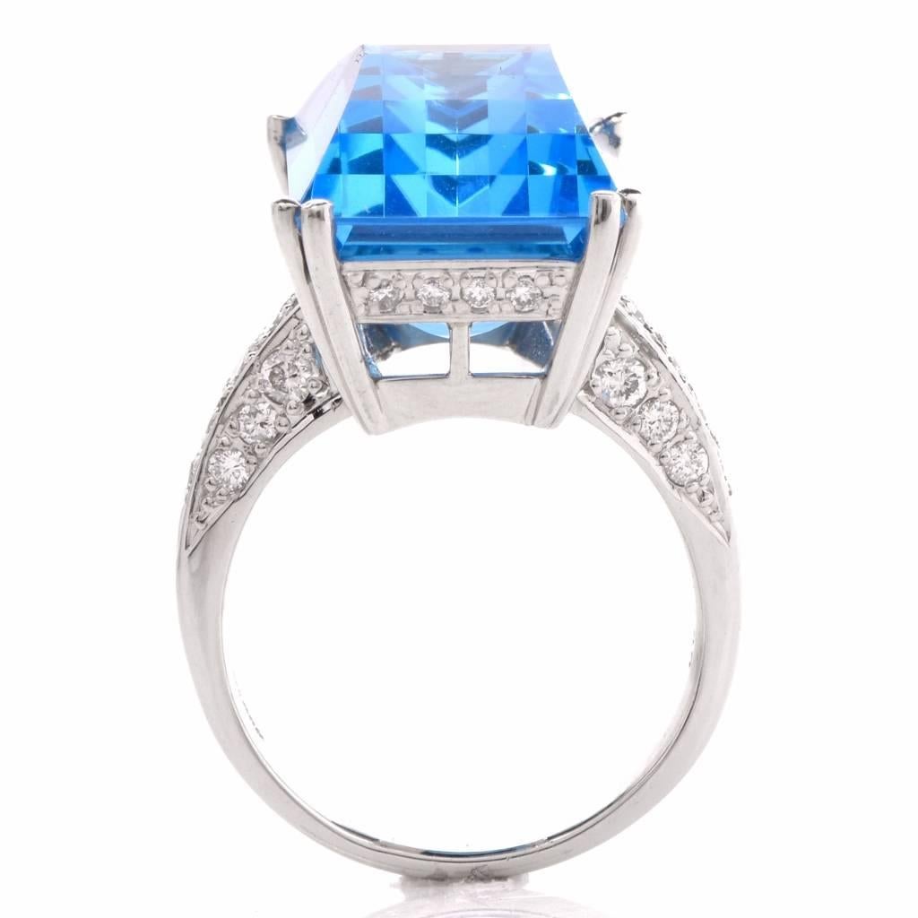 Women's 20th Century Swiss Blue Topaz Diamond Platinum Cocktail Ring