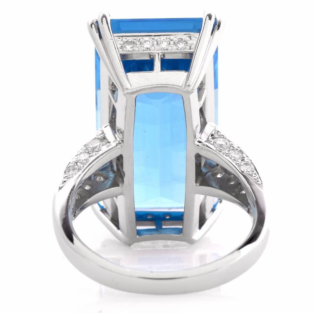 20th Century Swiss Blue Topaz Diamond Platinum Cocktail Ring 2