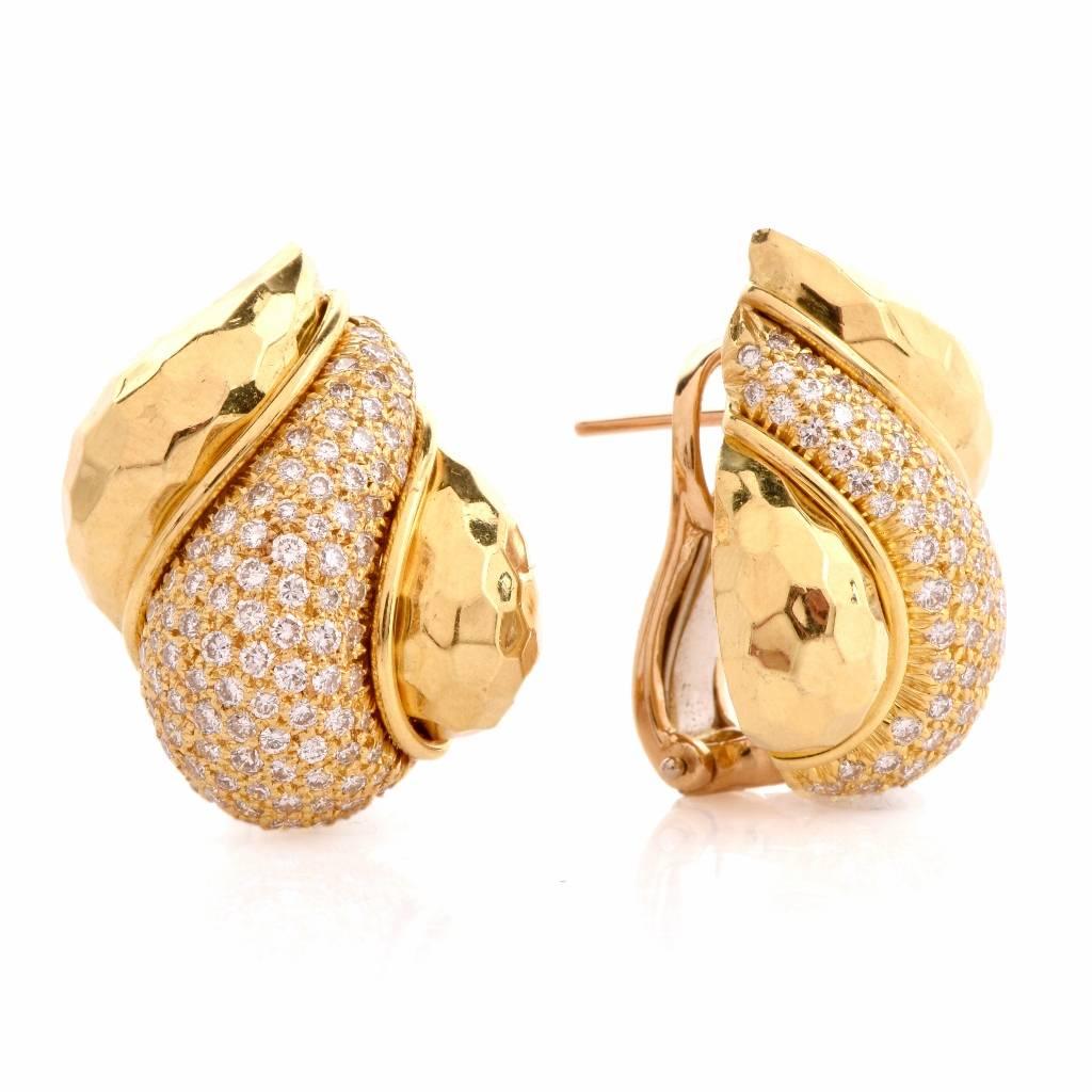 Women's Henry Dunay Pave Diamond Clip-On 18k Gold Earrings