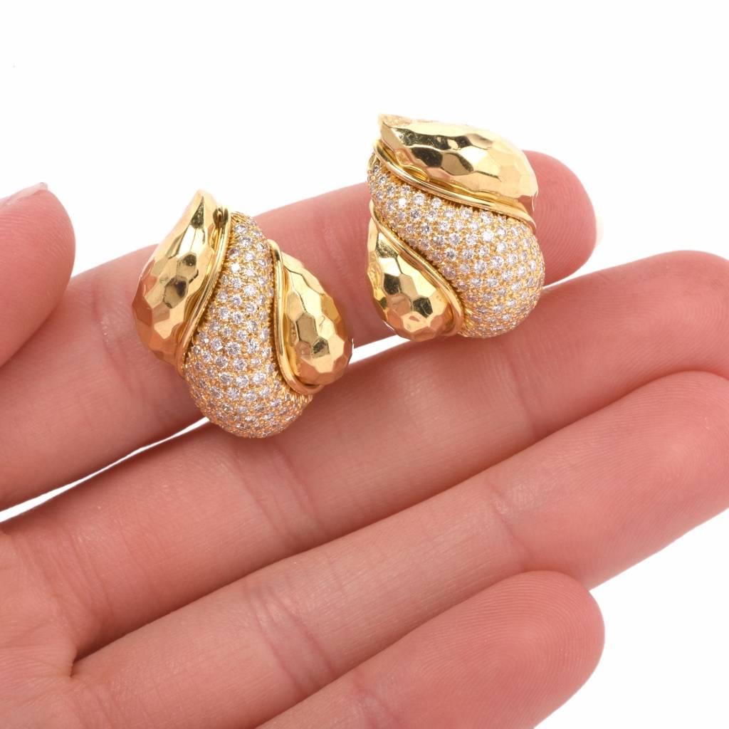 Henry Dunay Pave Diamond Clip-On 18k Gold Earrings 1