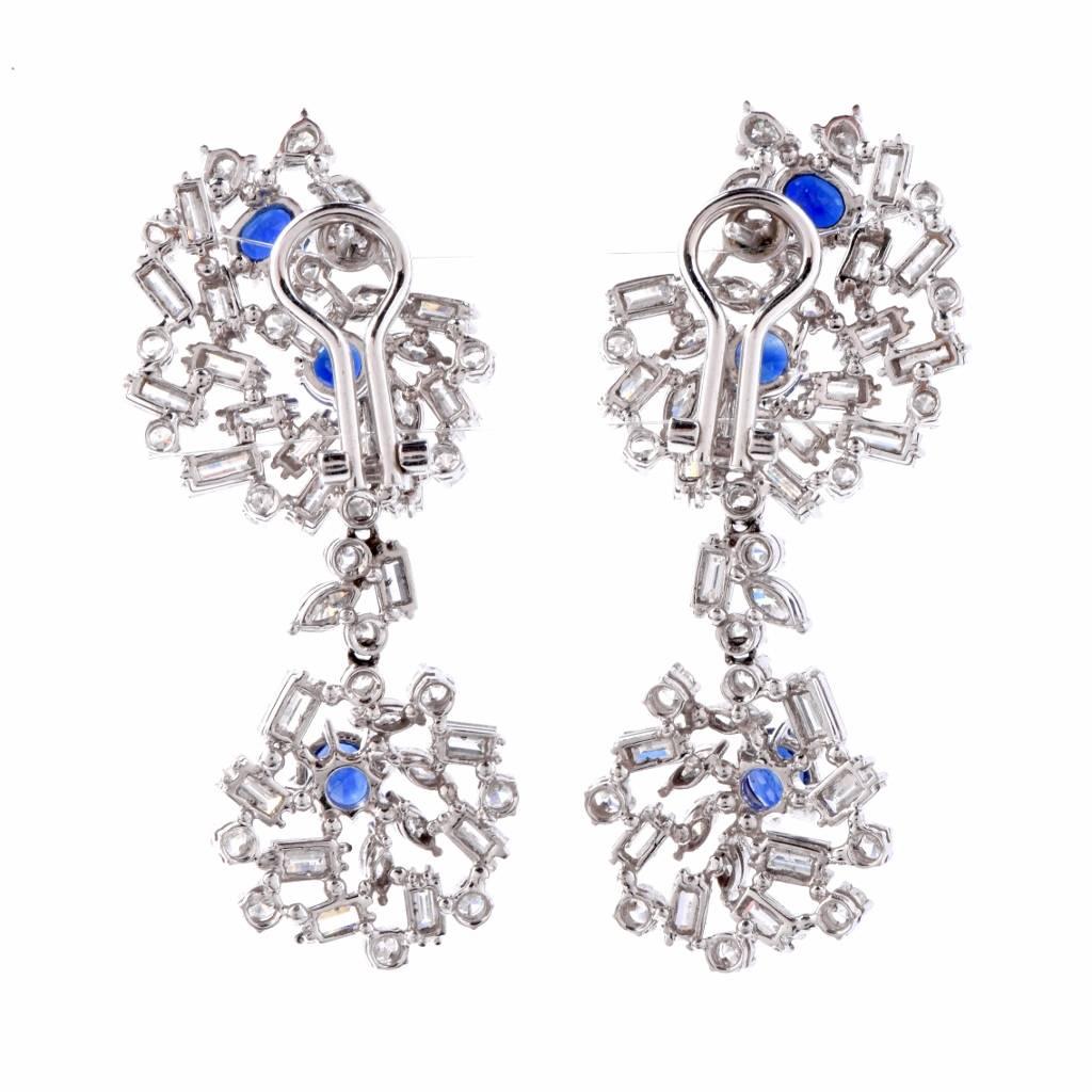 Large Sapphire Diamond White Gold Chandelier Earrings In Excellent Condition In Miami, FL