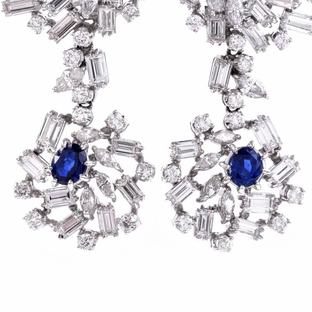 Large Sapphire Diamond White Gold Chandelier Earrings 2
