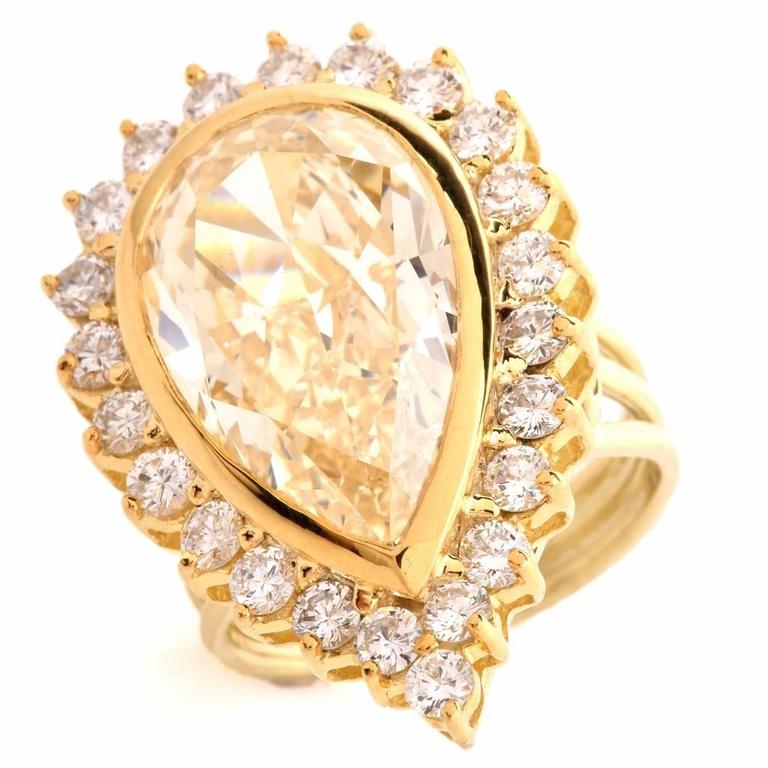 GIA Certified Light Yellow Diamond Gold Cocktail Engagement Ring For ...