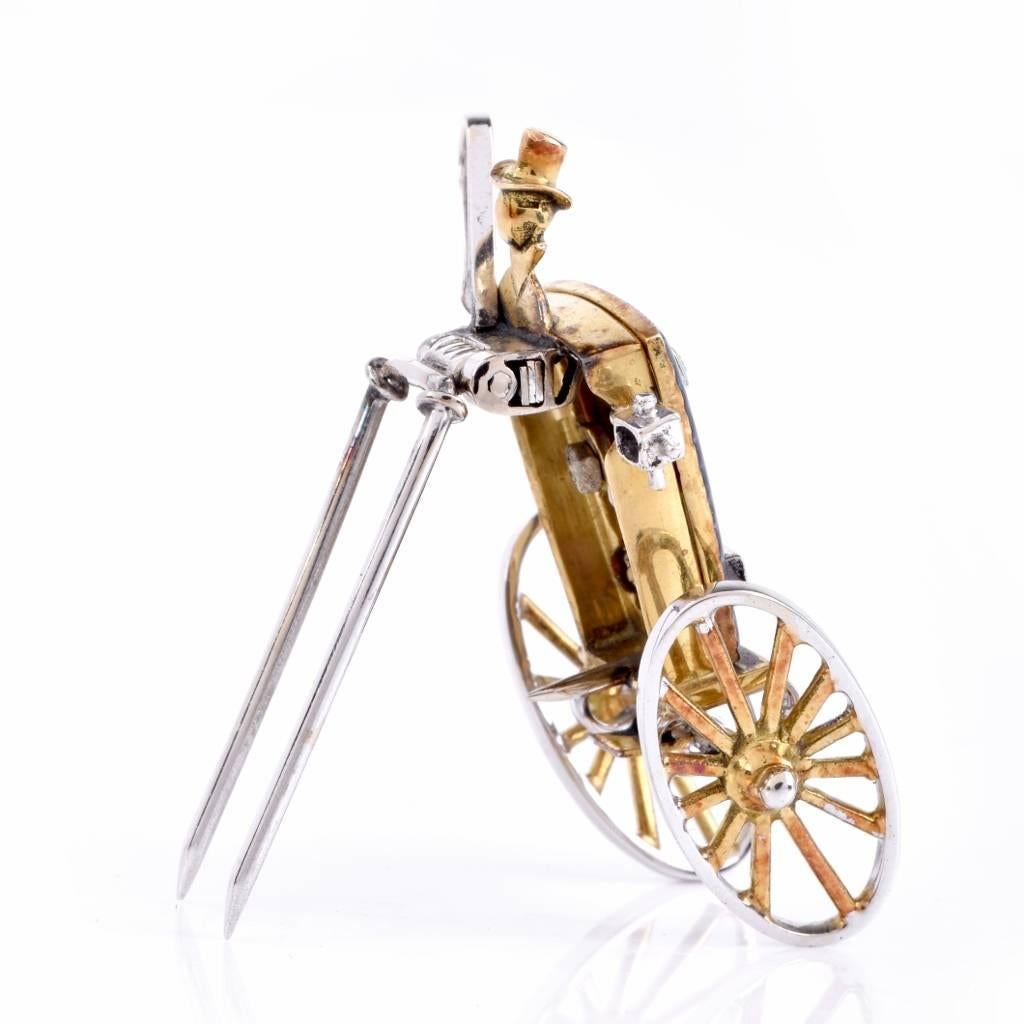 Retro Enamel Gold Carriage Hansom Cab Lapel Brooch Pin