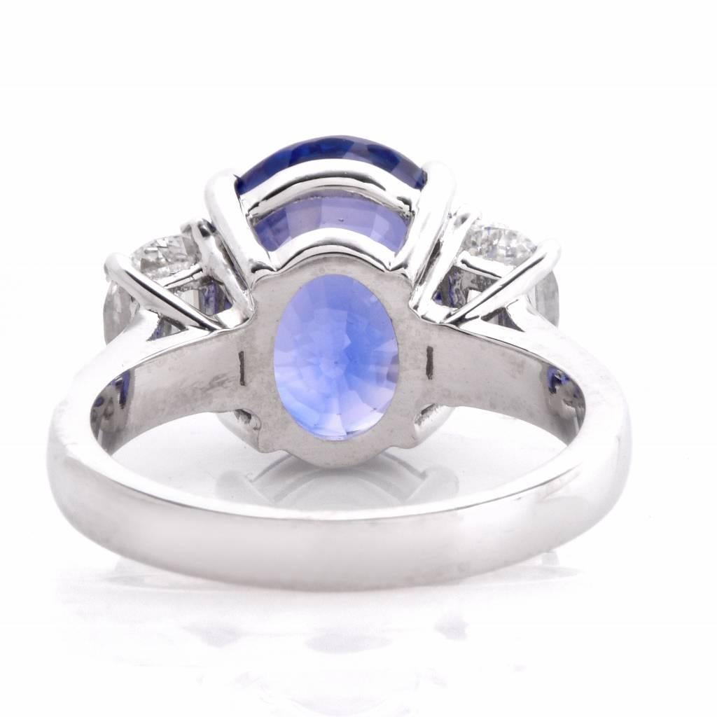 Sapphire GIA Certified Diamond Platinum Three-Stone Ring 2