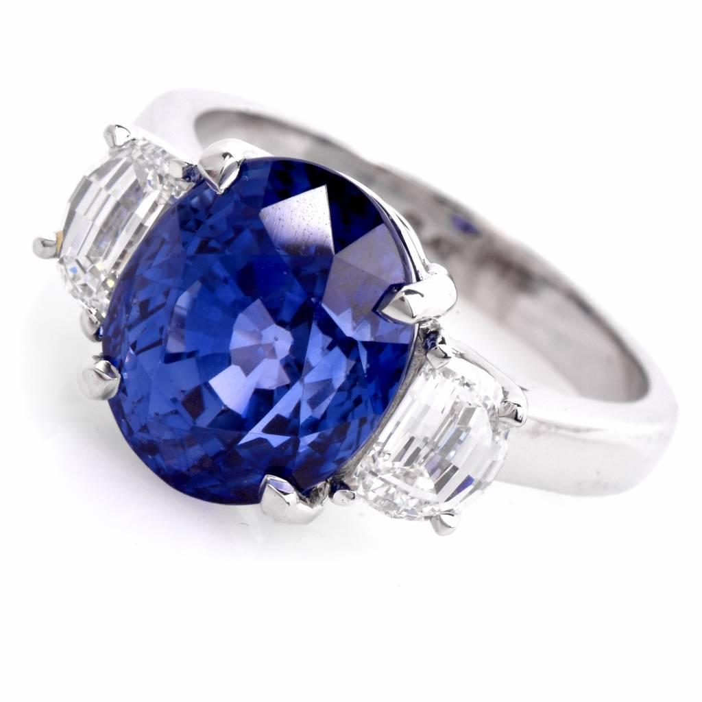 Sapphire GIA Certified Diamond Platinum Three-Stone Ring 1