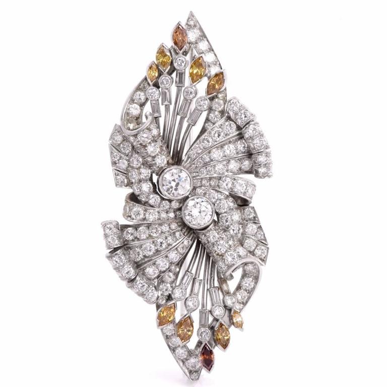 Art Deco 10.05 Carats Diamond Palladium Lapel Pin Brooch For Sale at ...