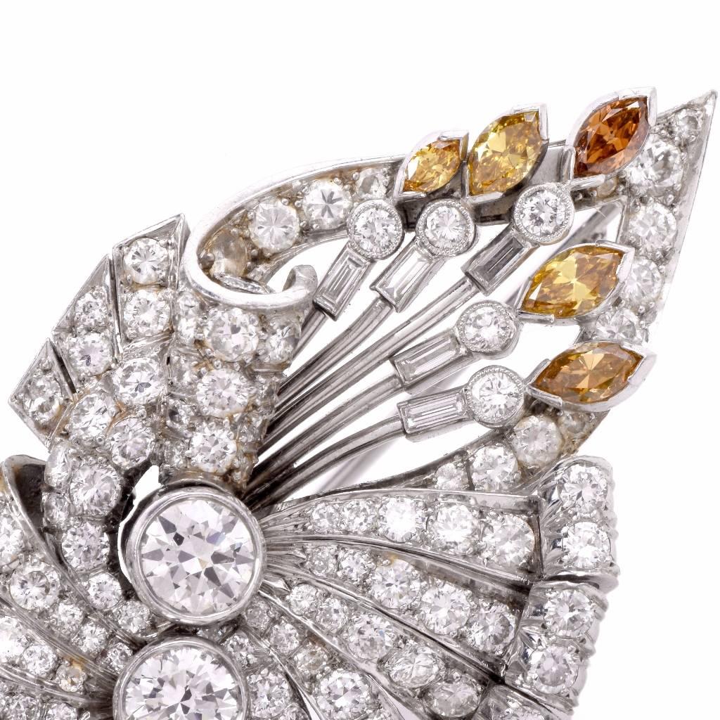 Women's Art Deco 10.05 Carats Diamond Palladium Lapel Pin Brooch