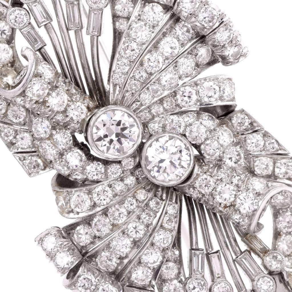 Art Deco 10.05 Carats Diamond Palladium Lapel Pin Brooch 1