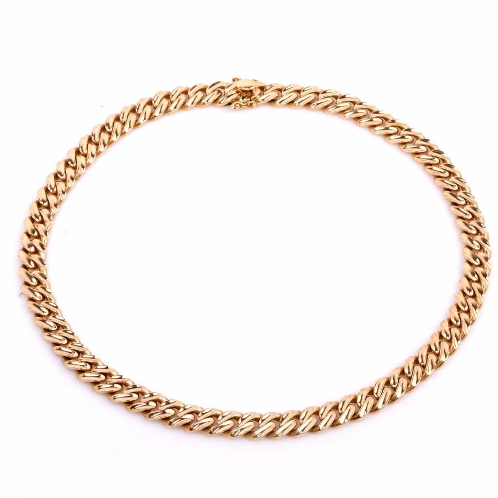 Retro 1980s Italian Heavy Cuban Gold Curb Link Choker Chain Necklace