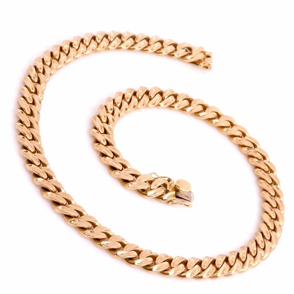 1980s Italian Heavy Cuban Gold Curb Link Choker Chain Necklace 1