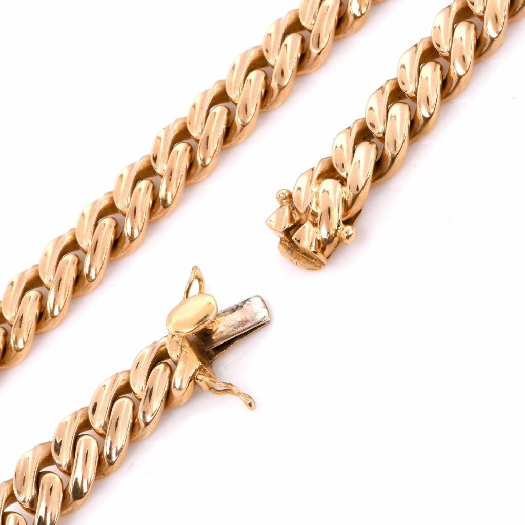 1980s Italian Heavy Cuban Gold Curb Link Choker Chain Necklace 2