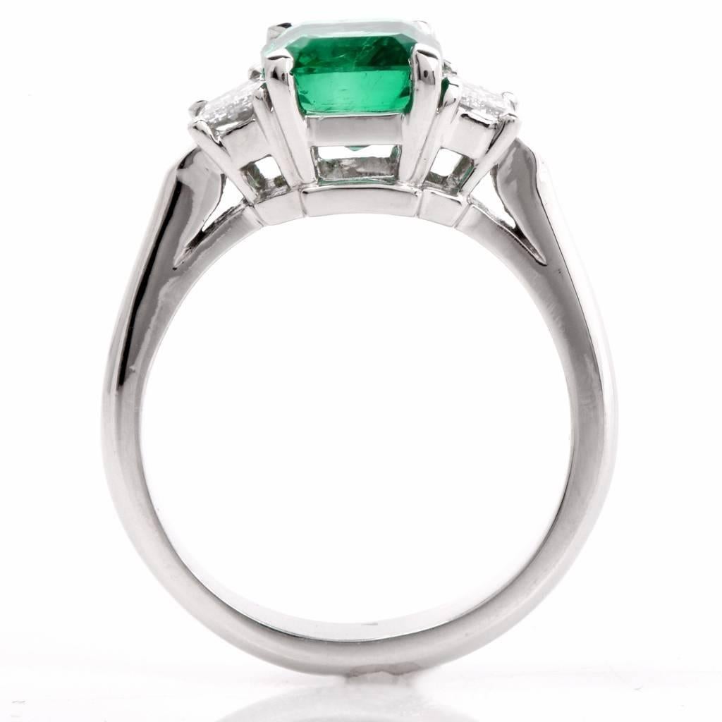Women's Certified Asscher-Cut GIA Emerald Diamond Platinum Three-Stone Ring