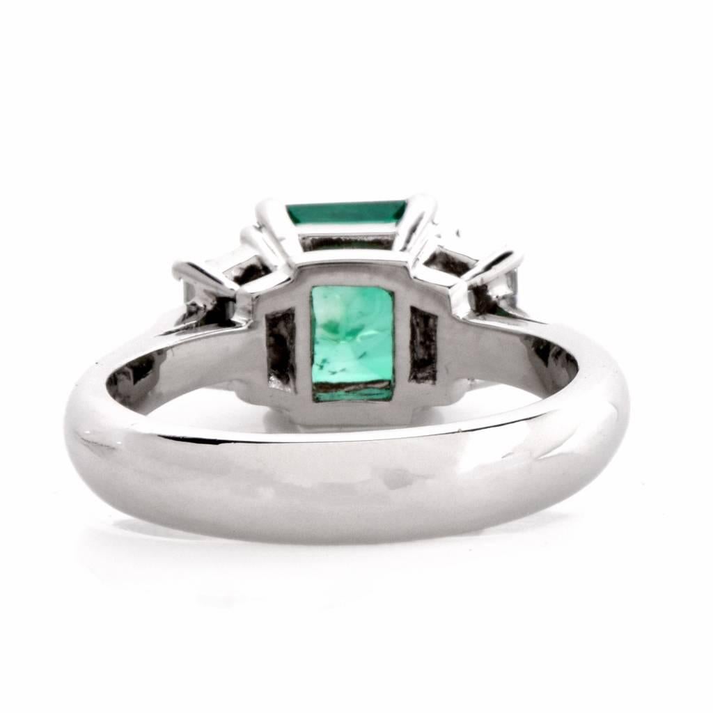 Certified Asscher-Cut GIA Emerald Diamond Platinum Three-Stone Ring 2