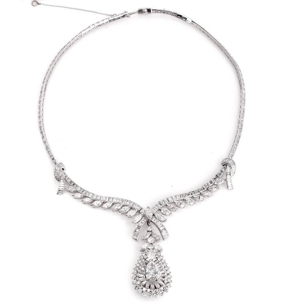 Celebrity 33.01 Carat Baguette Pear Diamond Platinum Drop Necklace For ...