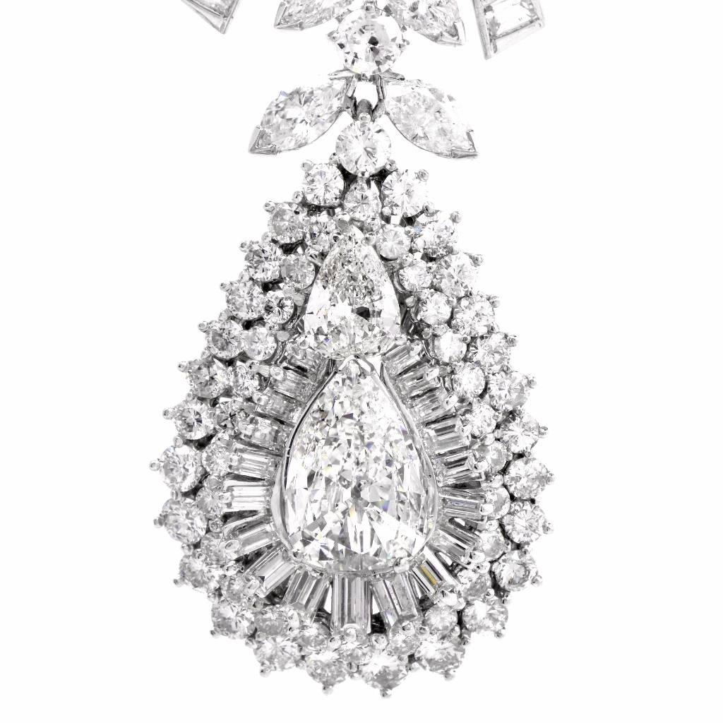 Celebrity 33.01 Carat Baguette Pear Diamond Platinum Drop Necklace In Excellent Condition For Sale In Miami, FL