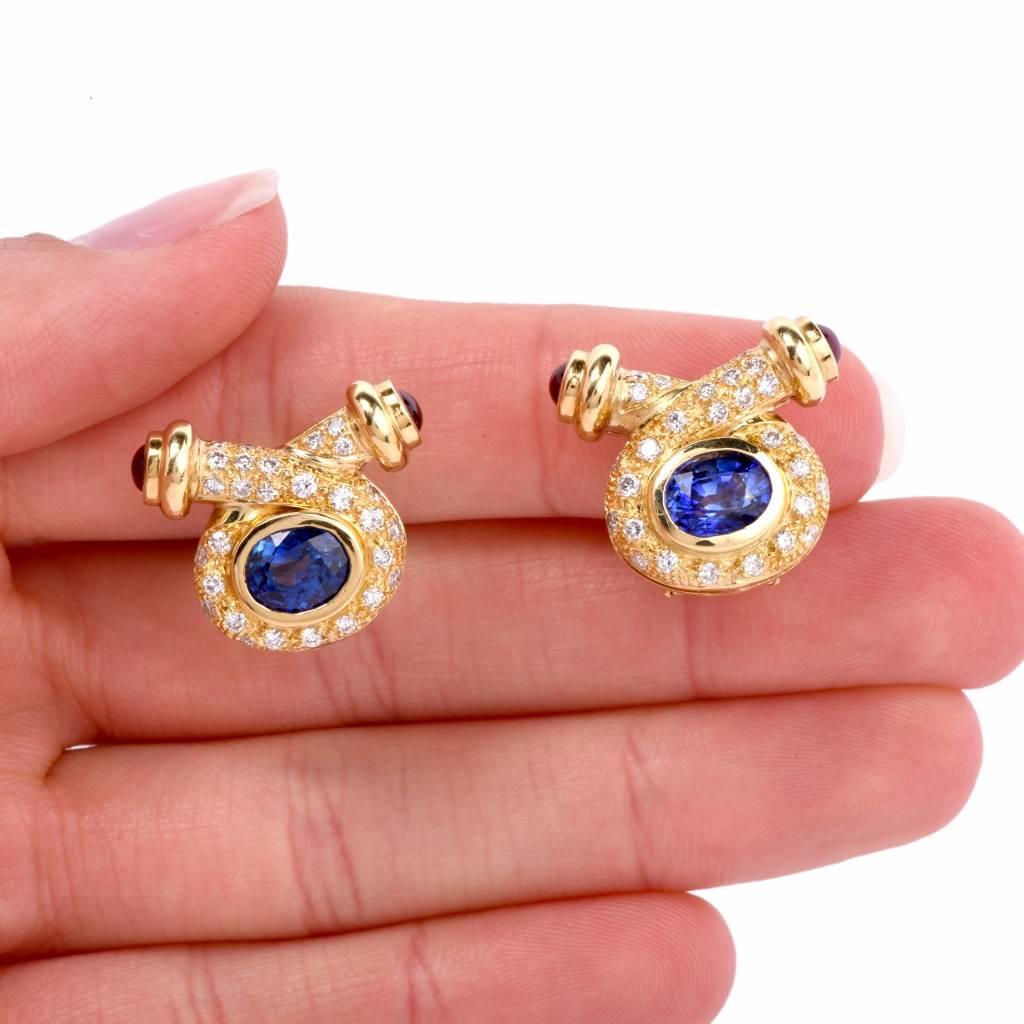Women's Sapphire Diamond Yellow Gold Clip-On Earrings