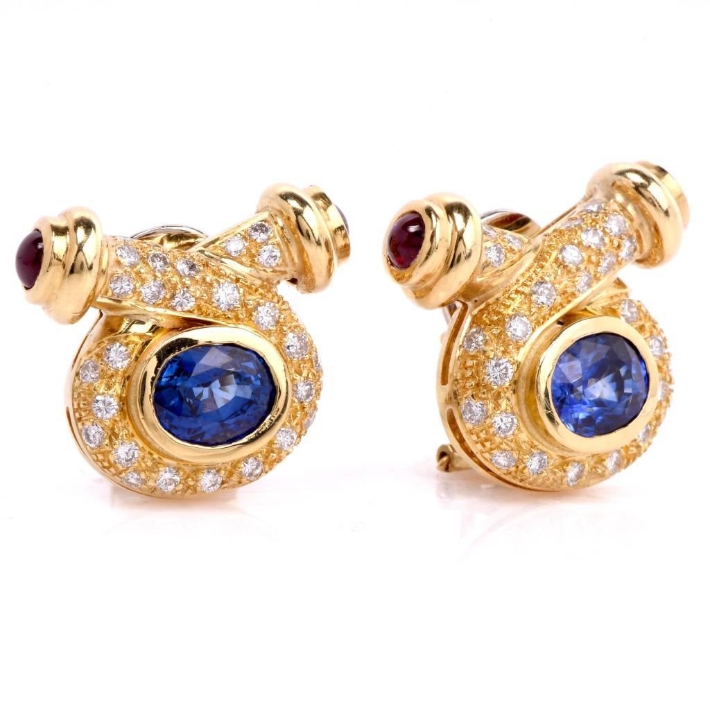 Sapphire Diamond Yellow Gold Clip-On Earrings 2