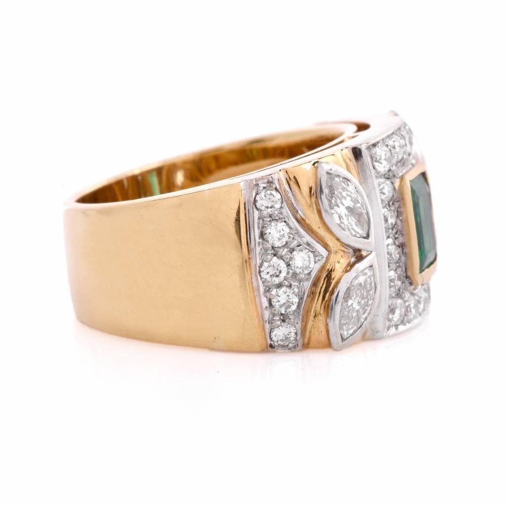 Women's 1980s Colombian Emerald Diamond Yellow Gold Ring