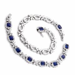 Sapphire Diamond Cluster Link Necklace and Bracelet