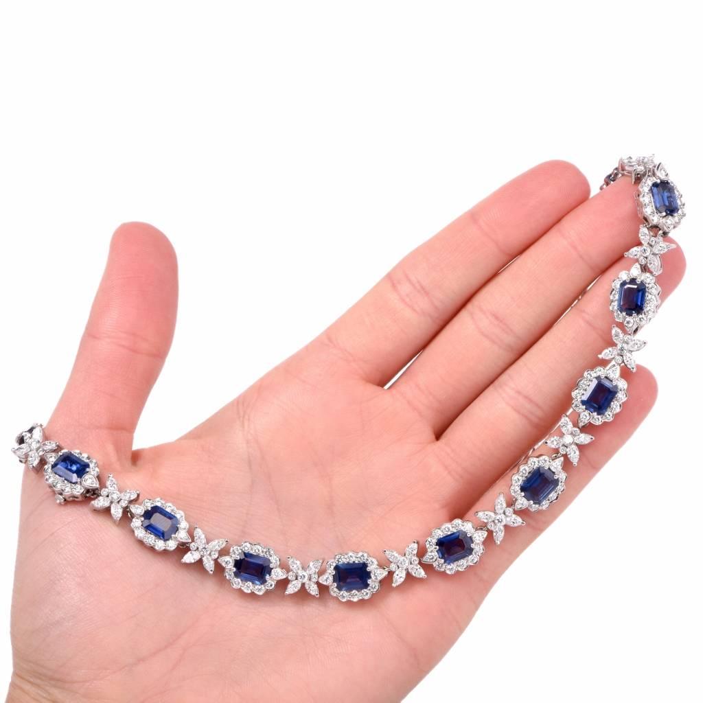 Sapphire Diamond Cluster Link Necklace and Bracelet In Excellent Condition In Miami, FL