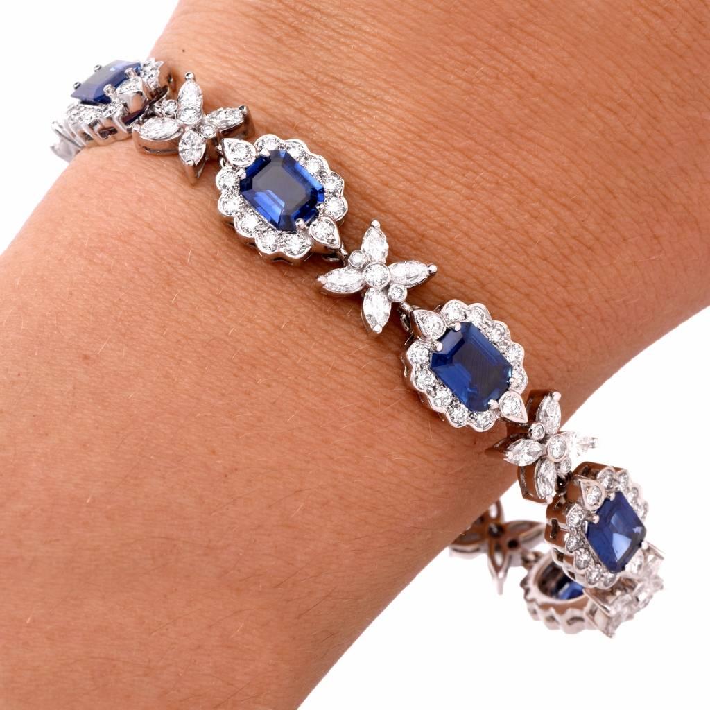 Women's or Men's Sapphire Diamond Cluster Link Necklace and Bracelet
