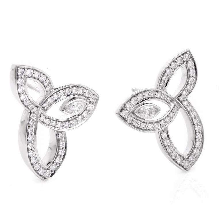 Harry Winston Lily Cluster Collection Diamond Platinum Stud Earrings at