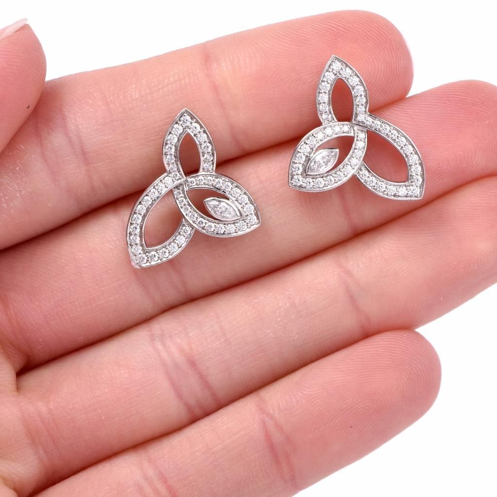 Harry Winston Lily Cluster Collection Diamond Platinum Stud Earrings In Excellent Condition In Miami, FL