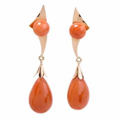 Coral Yellow Gold Dangle Drop Earrings 4