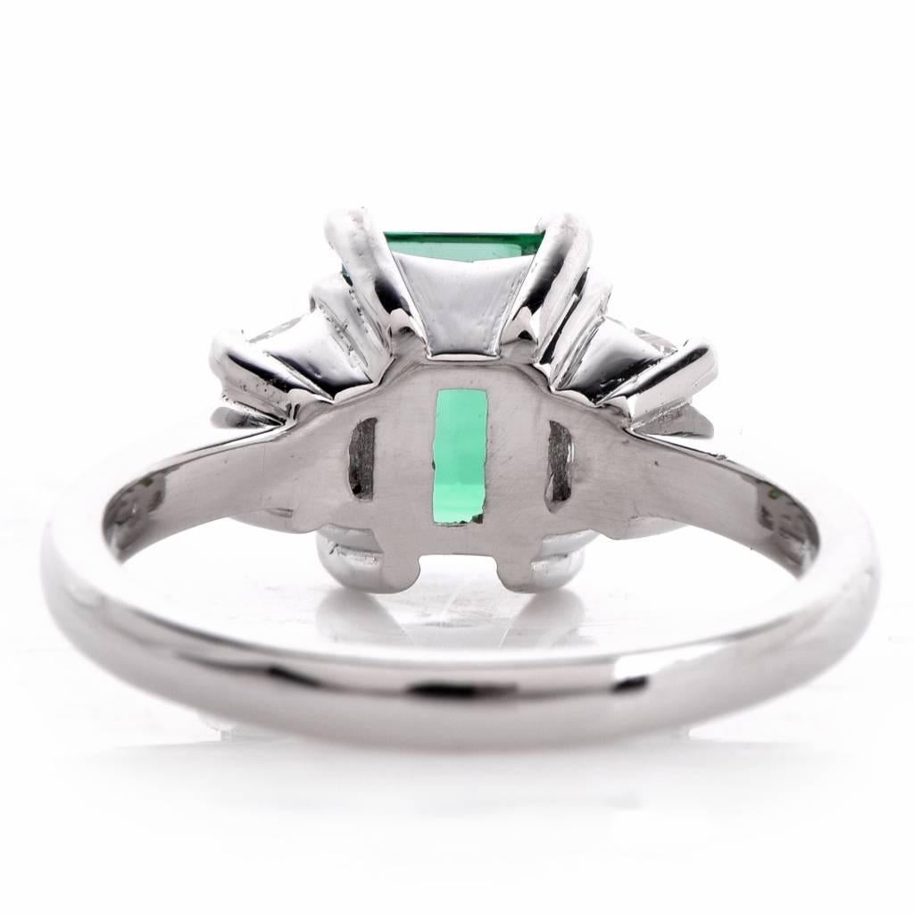 Colombian Emerald Platinum Three-Stone Engagement Ring 2