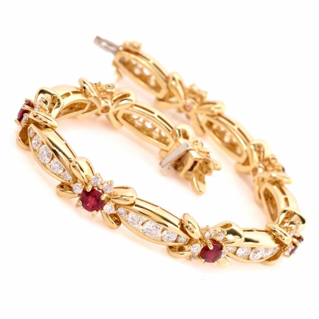Women's Kurt Wayne Ruby Diamond Gold Link Bracelet